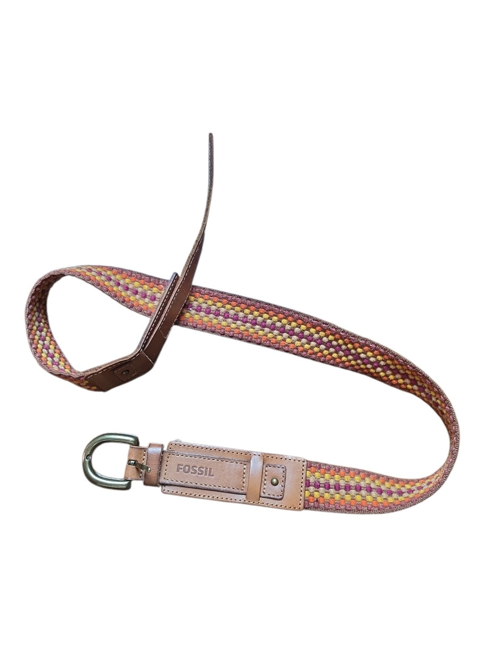 FOSSIL | Woven Basket Weave Boho Belt Multicolor Leather-Look Trim | M